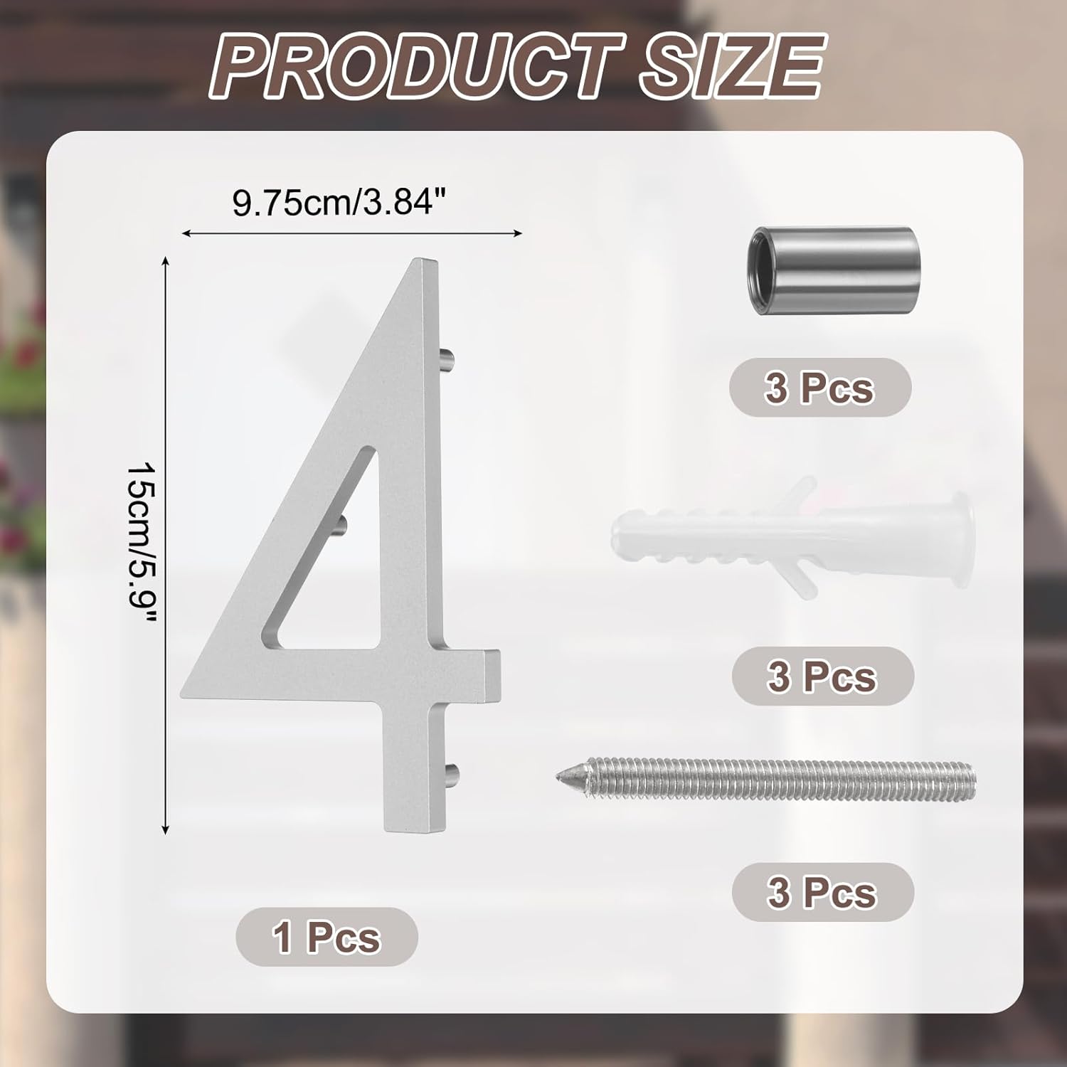 Generic Floating House Numbers, 6 Inch Solid Aluminum Modern Address Number for Outside with Nails Kit for Home Street Office Mailbox Sign(Number 4, Silver)