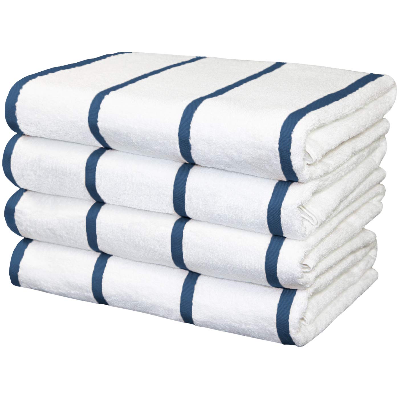 Arkwright Las Rayas Striped Beach Towel - Pack of 4 - Soft Plush Quick Dry White Cotton Terry Towels Set for Pool, Swim, and Hot Tub, 480 GSM Thick & Absorbent, 30 x 60 in, Navy