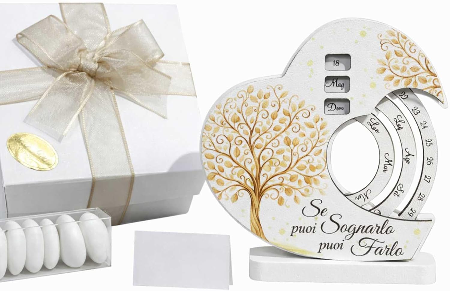 Regalami Set 10 Bomboniere Calendario Perpetuo Albero della Vita – Calendario Infinito con Ruote Girevoli 12x12 cm – Bomboniera Completa (10, Rotondo)