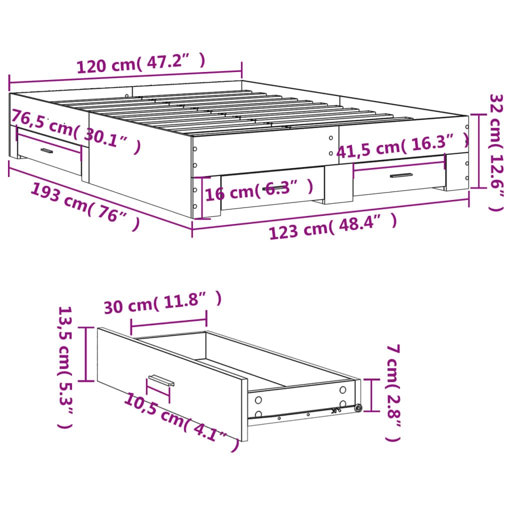 vidaXL Cadre de lit avec tiroirs sans Matelas Blanc 120x190 cm