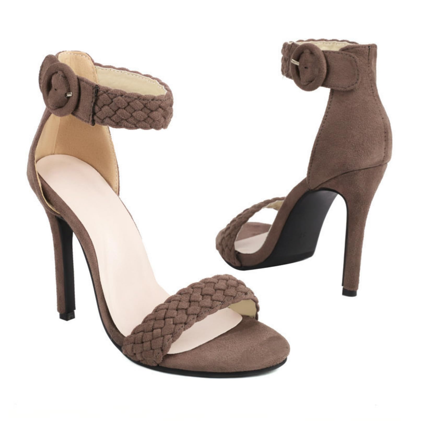Generico Donna Punta Aperta Fibbia Caviglia Camoscio Elegante Scarpe Cinturini Intrecciati Tacco A Spillo Sandali Tacco Alto Sera Festa Matrimonio Damigella Pumps