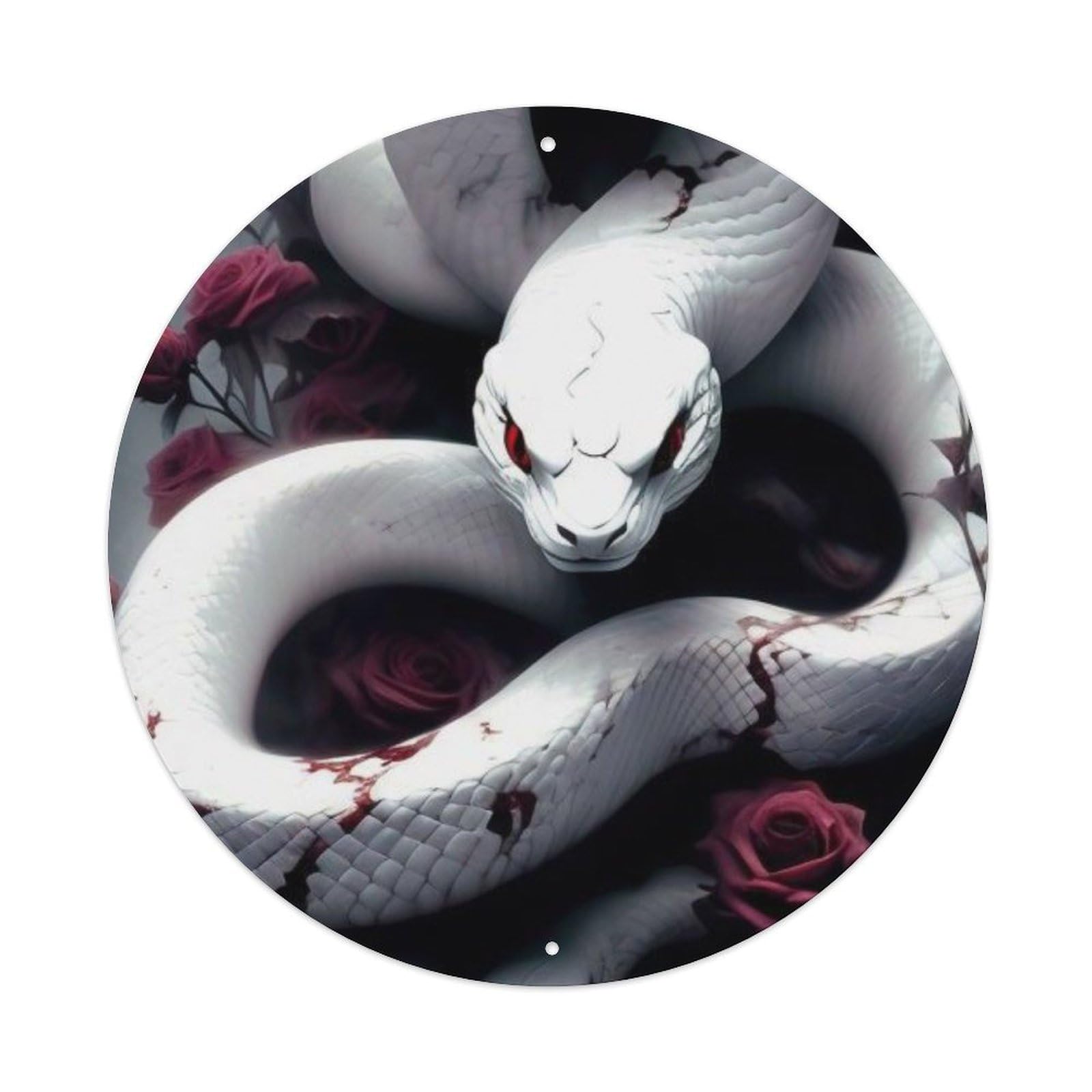 Animal Fantasy White Snake Dark Gothic Red Rose Mysterious Gothic Aesthetic Vintage Metal Tin Sign Plaque Wall Decor for Cafe, Club Bar, Office, Garden Metal Poster 8x8Inch