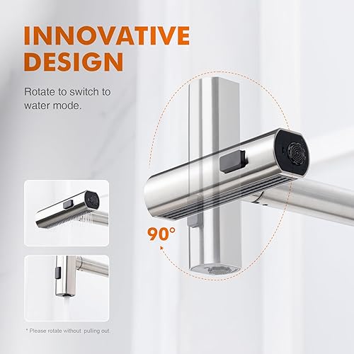 Miniatura 4 de Ibergrif Grifo de cocina en cascada con rociador extraíble, grifo de fregadero de cocina, 3 modos de salida de agua, mango único, níquel cepillado