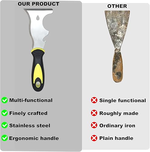 Miniatura 4 de Herramienta de pintor 9 en 1, raspador recto, gouger, limpiador de rodillos, raspador curvo, abridor de botellas, abrelatas, extractor de uñas,