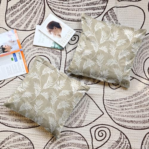 Image of Divine Casa Cushion Covers Set of 5 Golden | 16x16 Inch Jacquard Sofa Cushion Covers | Premium Decorative Leaf Pattern Throw Pillow Covers for Living Room