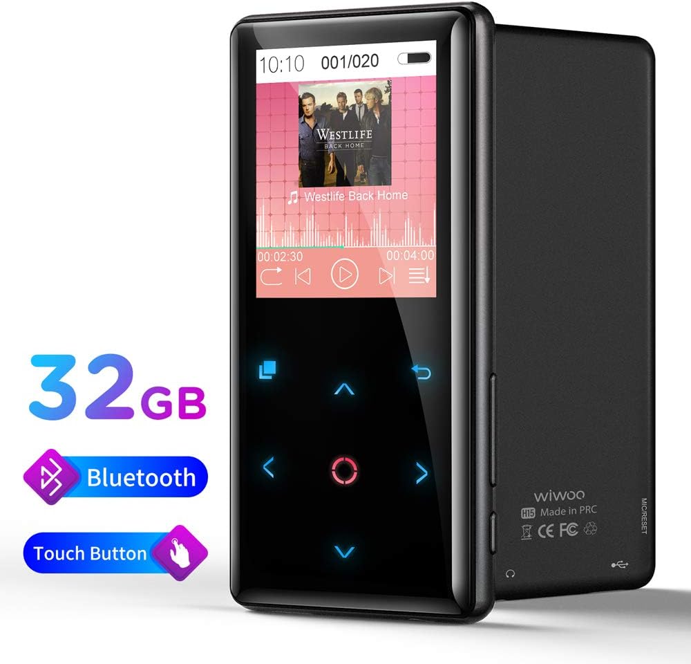 Bluetooth MP3 Player 32GB, Digital Music Player with Hi-Fi Lossless Sound Voice Recorder Touch Key Breathing Light Headphone FM Radio Video Player Expandable to 128GB (H15)