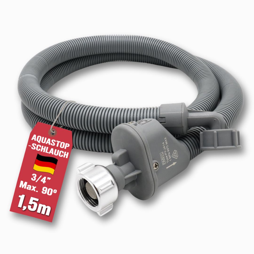 Aquastop Schlauch Waschmaschine und Spülmaschine, 1,5M | VDE Geprüfte - Deutsches Zertifikat | Zulaufschlauch Wasserstop Waschmaschine Und Geschirrspüler, PVC Material, 3/4 Zoll Anschluss