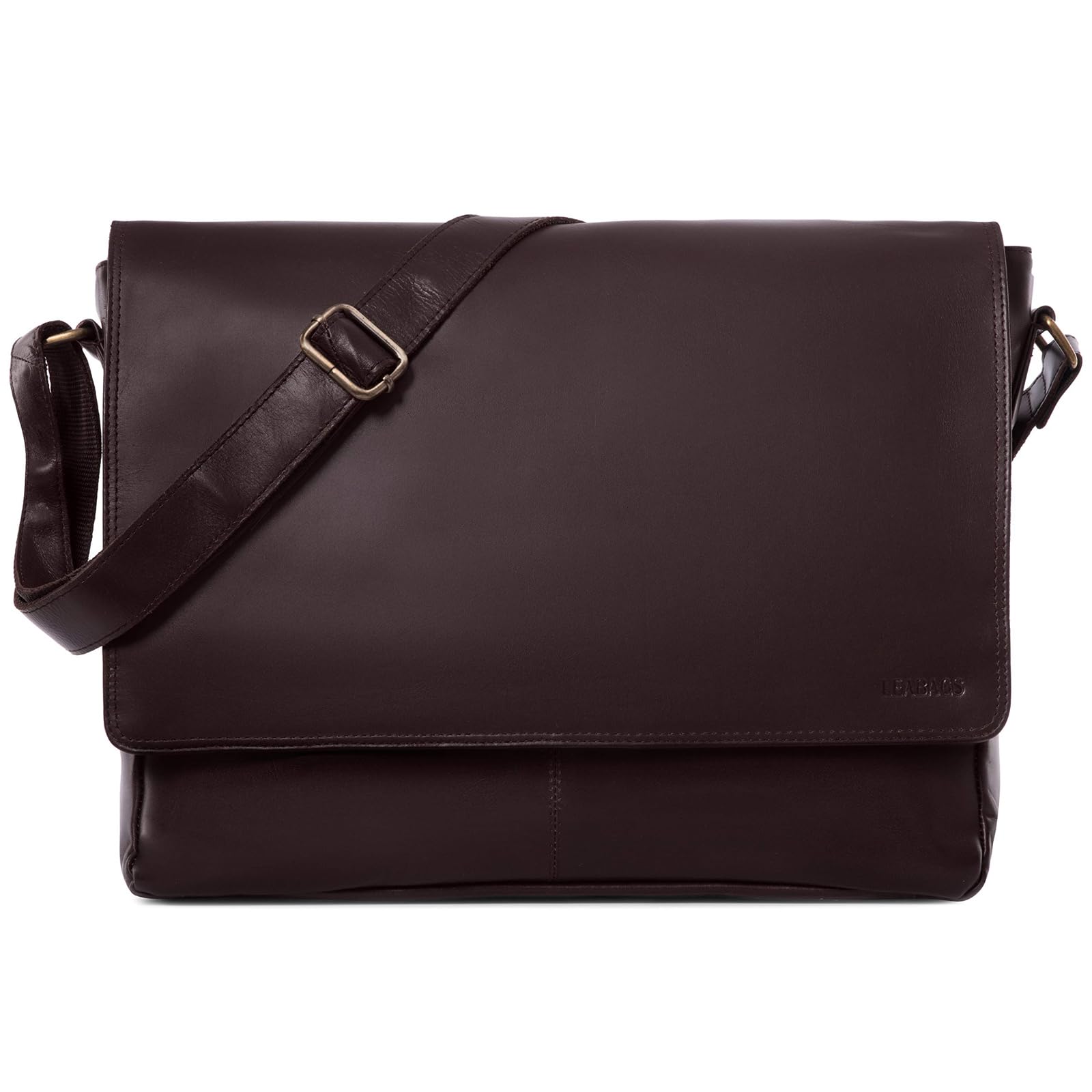 LEABAGS Oxford Laptoptasche Leder Herren Damen 15 Zoll – Messenger Bag Echtleder – Arbeitstasche Umhängetasche 38x31x10 cm