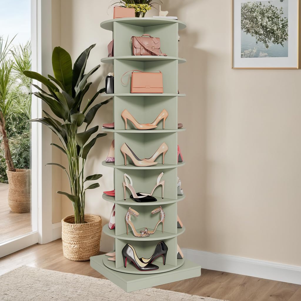 Zapatero Giratorio de 360 Grados, Organizador Circular para Zapatos y Bolsos, Armario Vertical ahorrador de Espacio para recibidor, Zapatero Giratorio Independiente.
