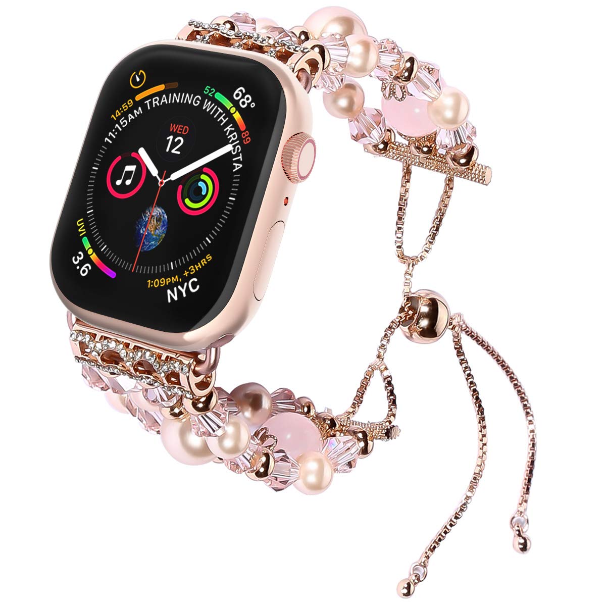 TILON Compatible for Apple Watch Band Replacement 38mm/40mm 42mm/44mm Series 5 4 3 2 1, Handmade Artificial Pearl Elastic Beaded iWatch Bracelet for Women Girls [Updated Style]