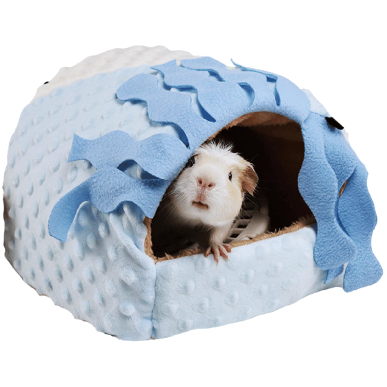 Warm Plush Guinea Pig Hut Habitat Hedgehog Hideout Rat House for Small Animal Rabbit,Washable Chinchilla Hamster Bed Cozy Nest Cage Accessories (Blue,
