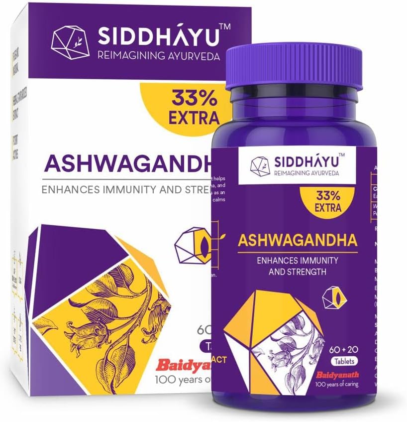 Siddhayu Ashwagandha Tablet | Enhances Immunity and Strength | Rejuvenates Mind & Body | 60 + 20 free Tablets