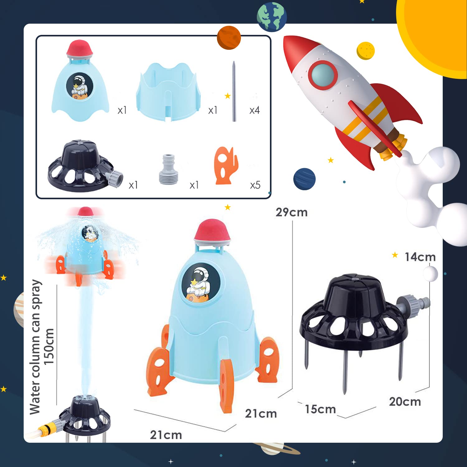 Rocket Sprinkler,Jouets Sprinkler Rotatives 360 °,D'éTé Printemps ExtéRieur Enfants 3+,Jeux D'eau Pour Enfants,Jouets De Pulvérisation D'eau Jeu En Plein Air,Jouets D'arrosage,Pelouse,Jeux Plein Air