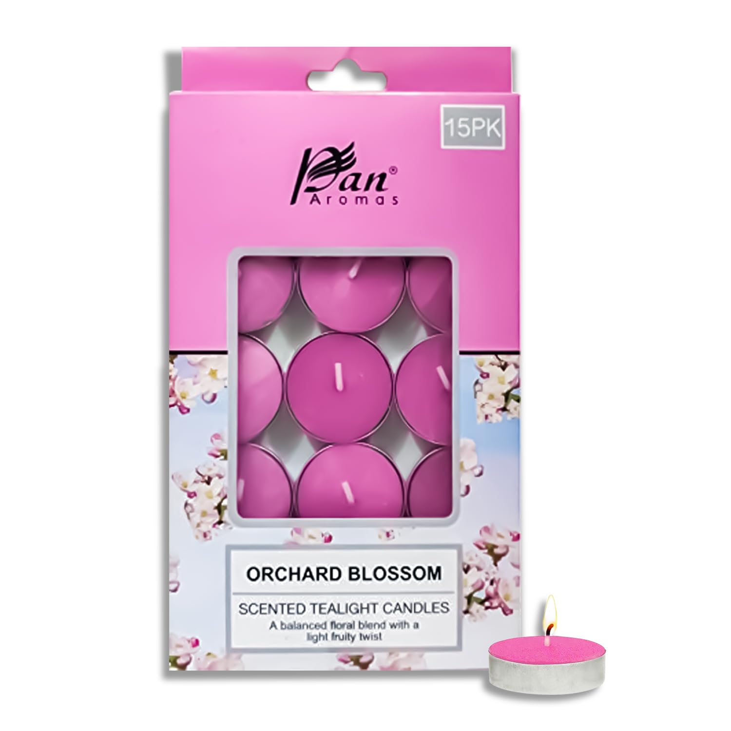 Pan Aromas - (Orchard Blossom) Scented Tealight Candles| Pack of 15| Long Burning Tealight Scented Candles for Home, Office & Gifting - 2.5 hrs to 3 hrs Burn Time