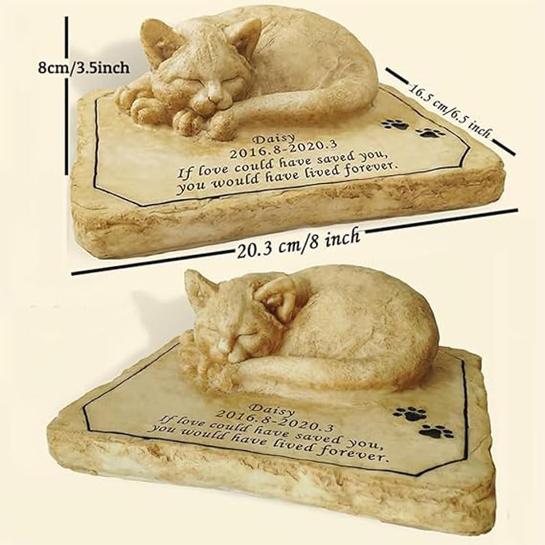 Piedra Conmemorativa Personalizada de un Gato durmiendo - Estatua de Gato para jardín - Piedra Conmemorativa de Mascota - Lápida para Tumba de Gato - Peldaño de Gato para conmemorar Mascota perdida