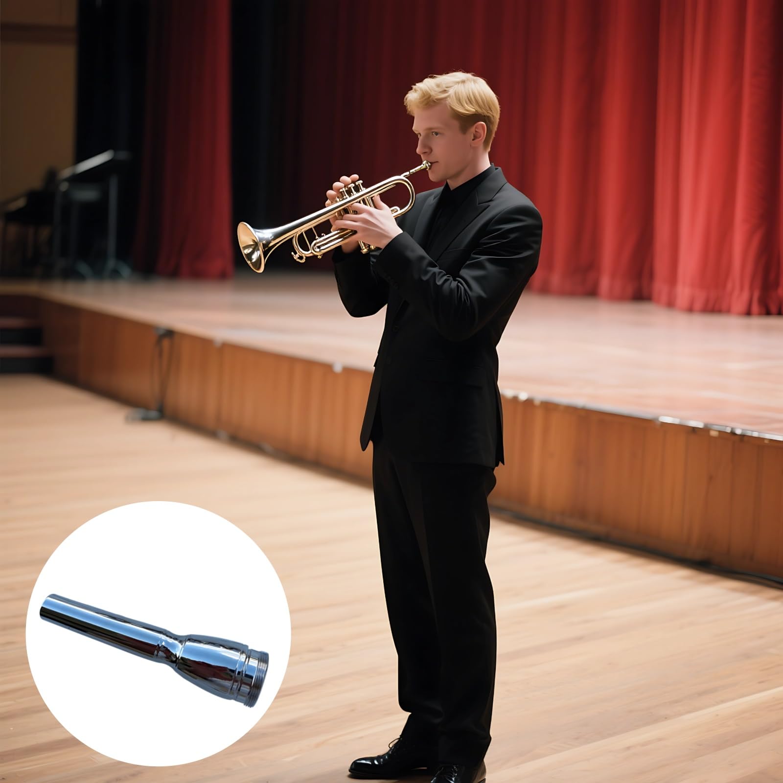 Set di 7 bocchini per tromba con placcatura in oro, include misure 3C 2C 3B 2B e 2 teste di ricambio, struttura in ottone, accessorio versatile per strumenti musicali per trombettisti