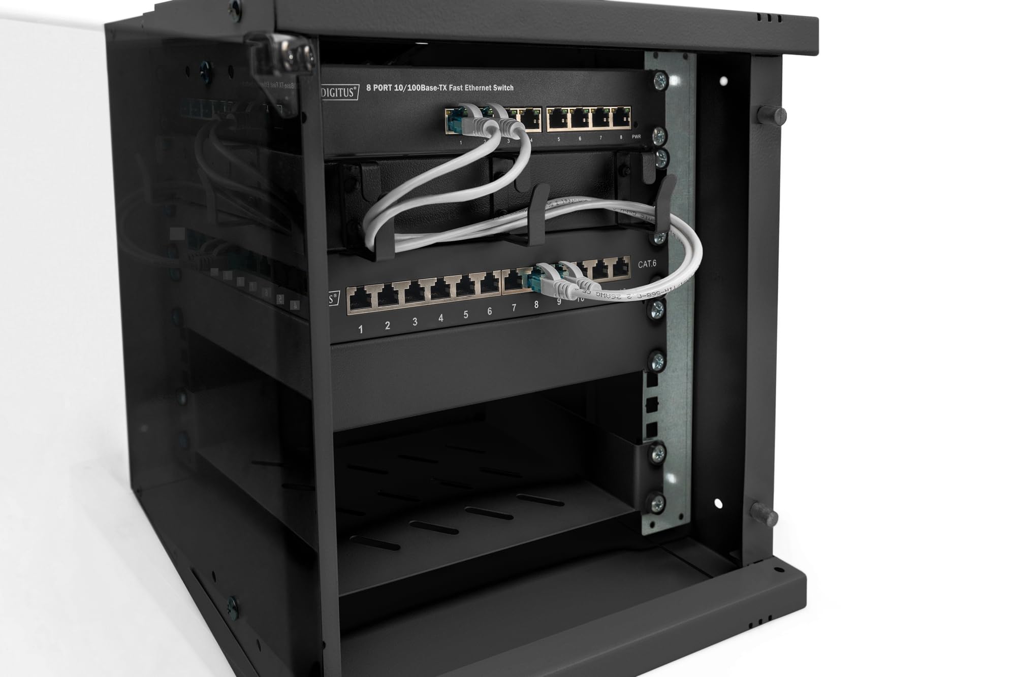 DIGITUS armadio di rete 10 pollici - 6 U - montaggio a parete - non montato - HxLxP 324x316x298mm - capacità di carico 30kg - profondità utile 254mm - classe di protezione IP20 - serie SOHO Pro - nero