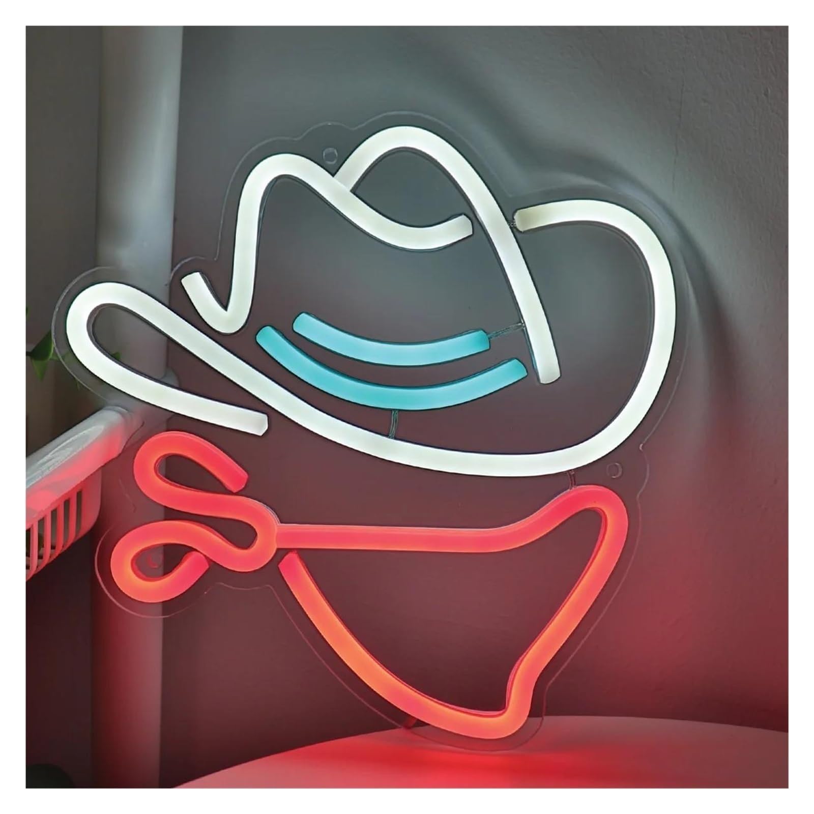 Luci al neon Cappello da cowboy con maschera per insegna per neon per alimentazione per USB dimmerabile