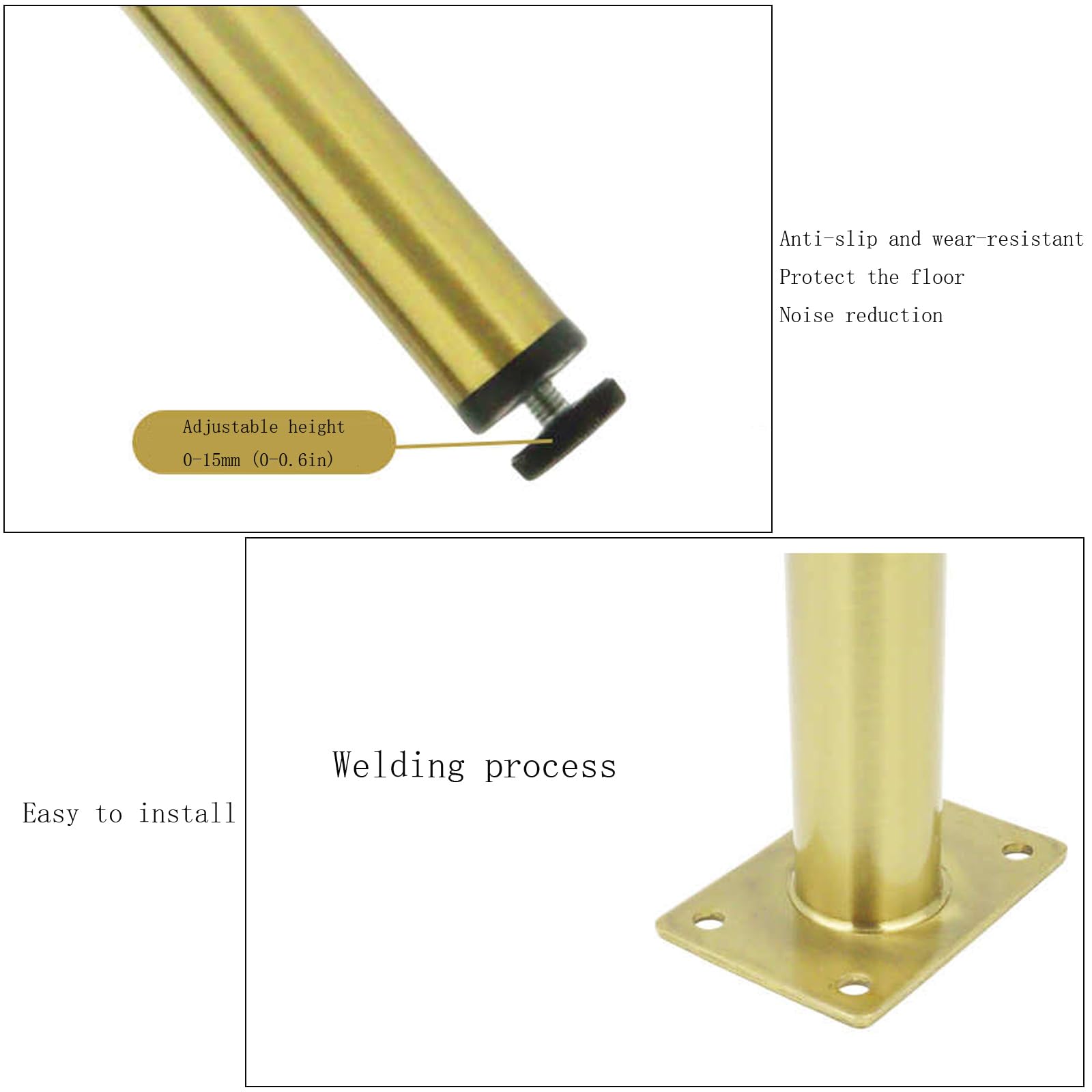 Gambe regolabili in acciaio inox per tavolini da caffè e mobili TV, altezza 0-15 mm, set di 4 pezzi, finitura spazzolata e design moderno, piedini perfetti per mobili