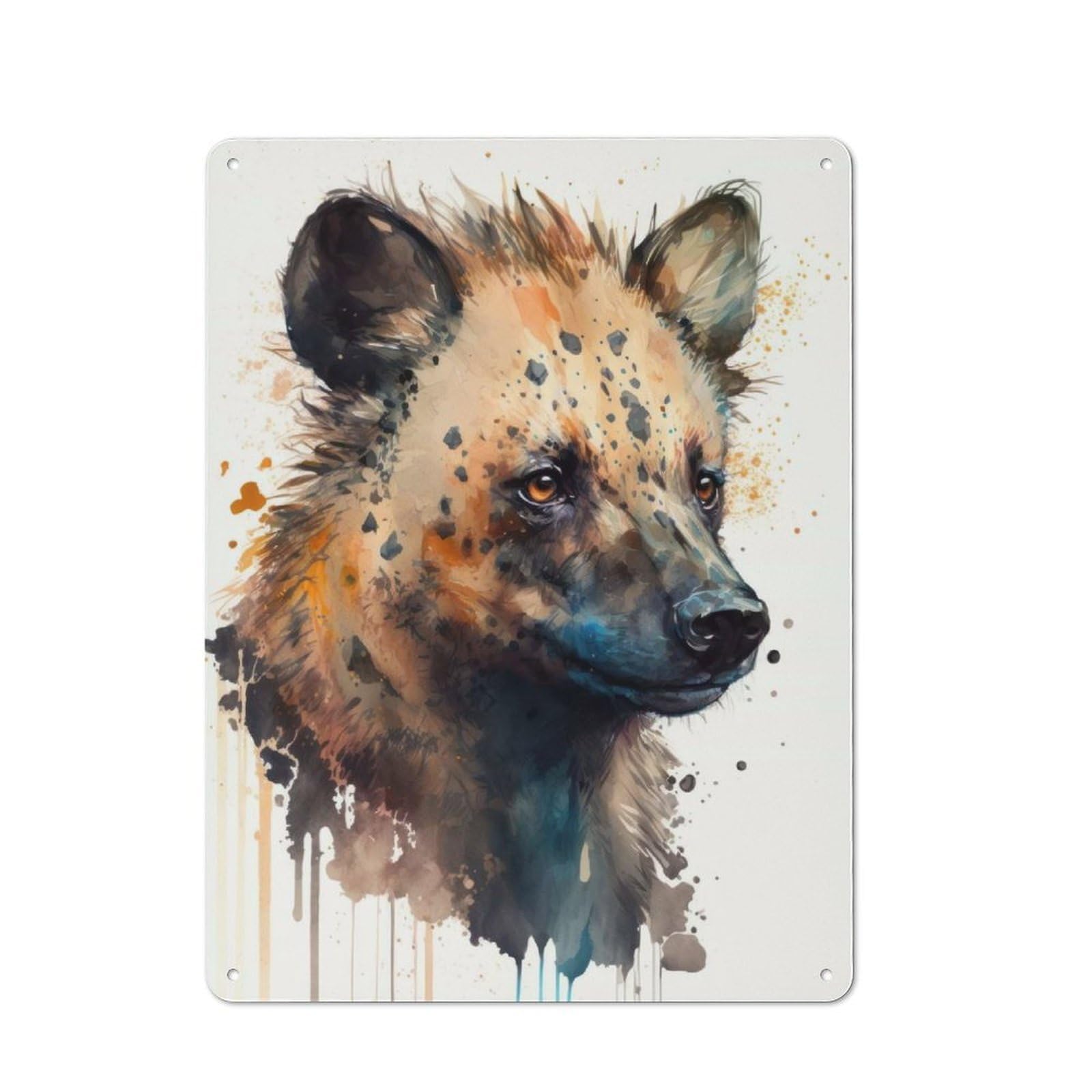 A Hyena in Watercolor Rustic Tin Sign 40x30cm for Café Or Home Bar, Suited to Hospitality Decor Collectors
