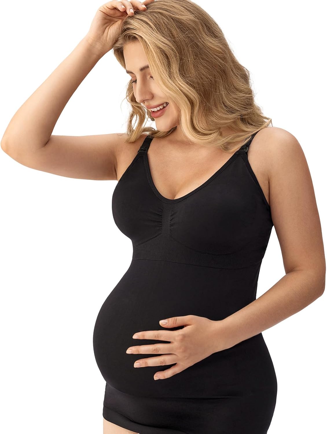 Angelhood Maternity Nursing Tank Tops for Breastfeeding,Womens Nursing Maternity Cami Built in Bra Sleep Bra - Image 4