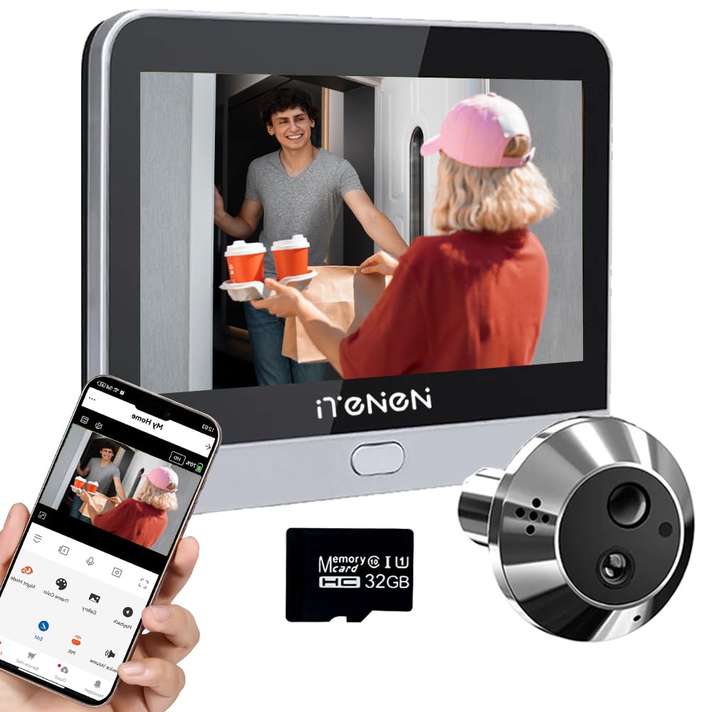 DA2 Audio Bidireccional, Cámara de Vigilancia de Puerta 3MP Inalámbrica con Tarjeta de 32 GB, con Pantalla de 4,3 Pulgadas, Wi-Fi de 2,4GHz, Detección de Movimiento, Batería de 5000mAh, Ángulo
