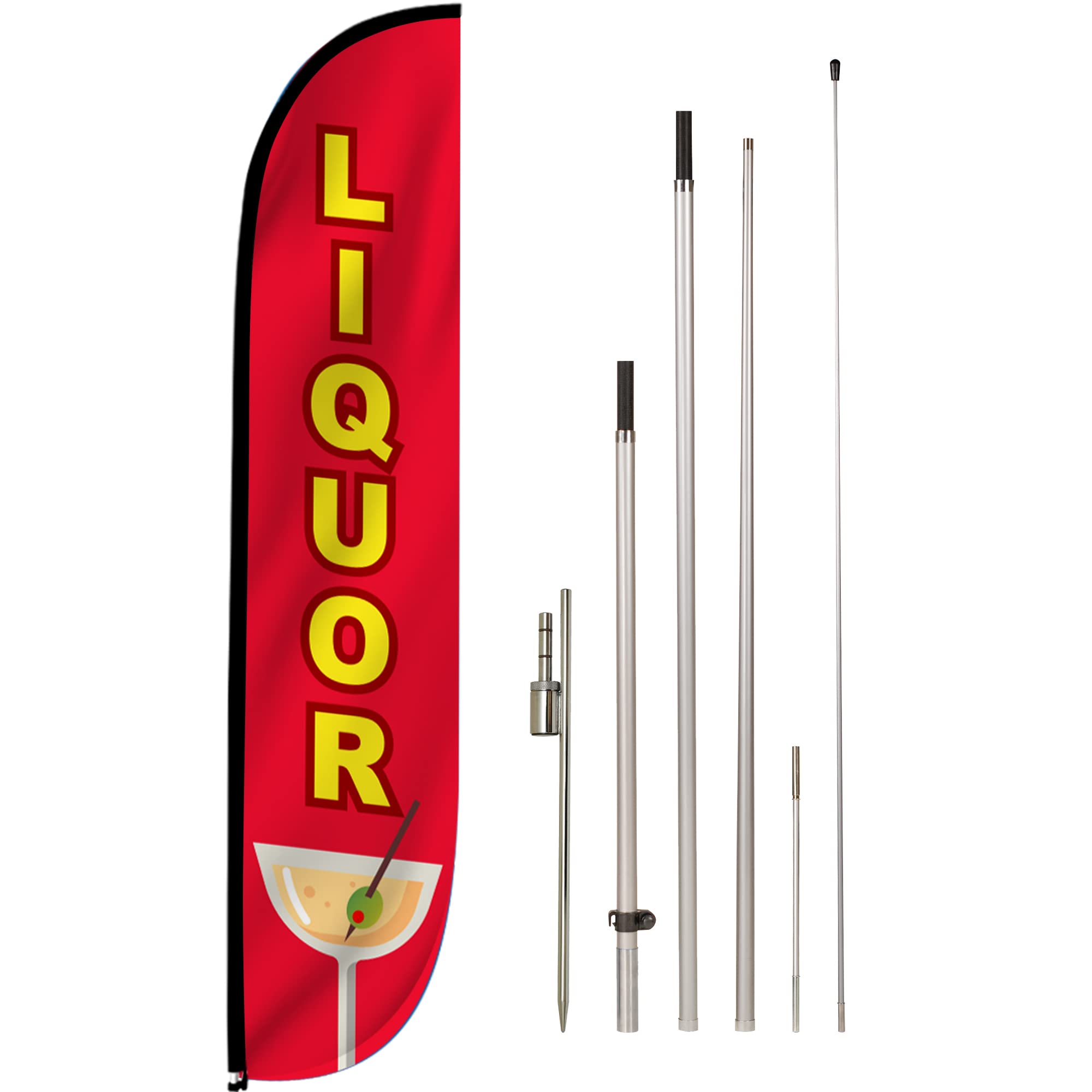 lookourway feather flag set, 12 ft advertising flag with fiberglass poles and ground spike for business promotion, bar & restaurant themed (liquor)
