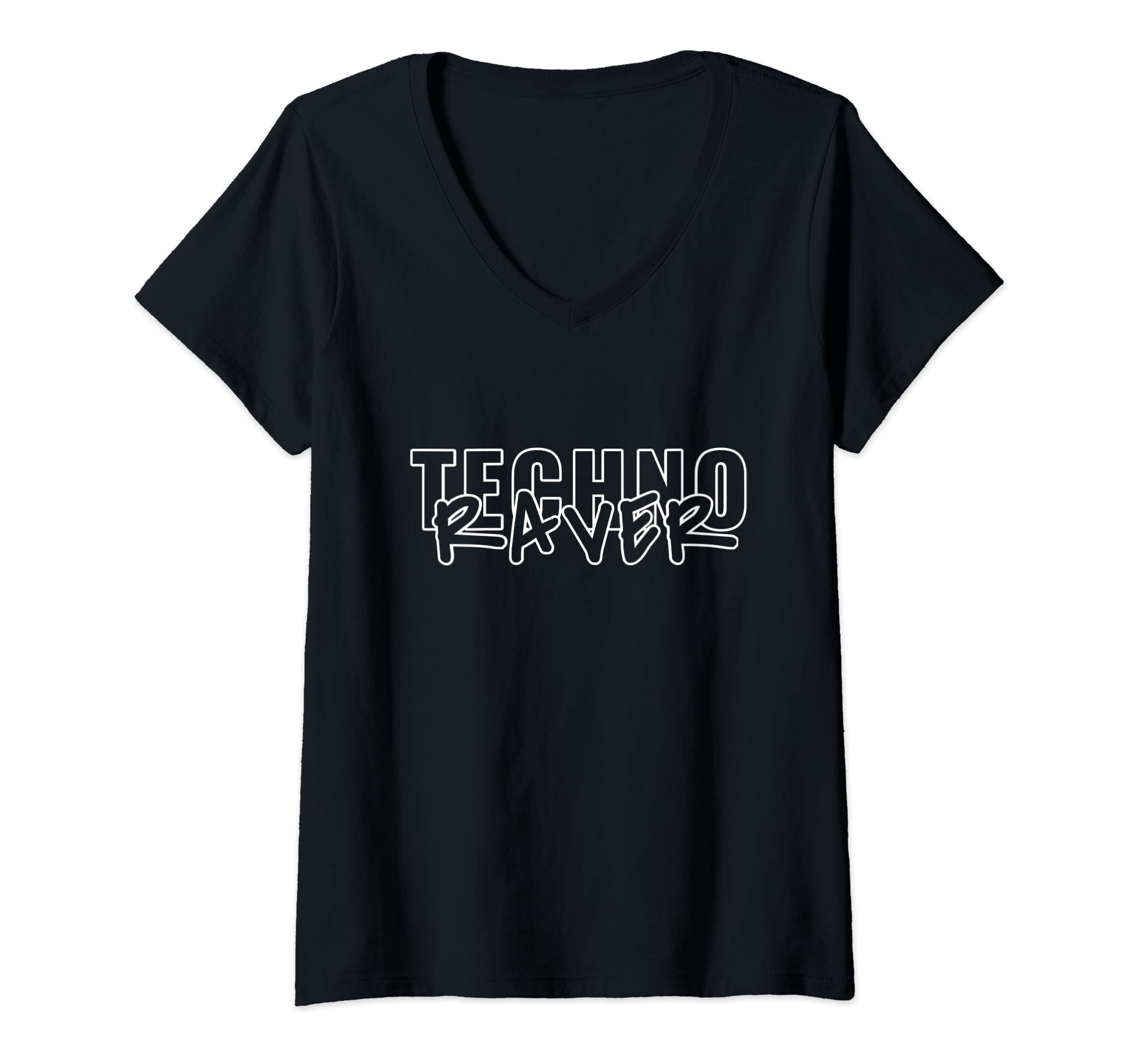 Womens Techno Raver Party Trend Lines Design V-Neck T-Shirt