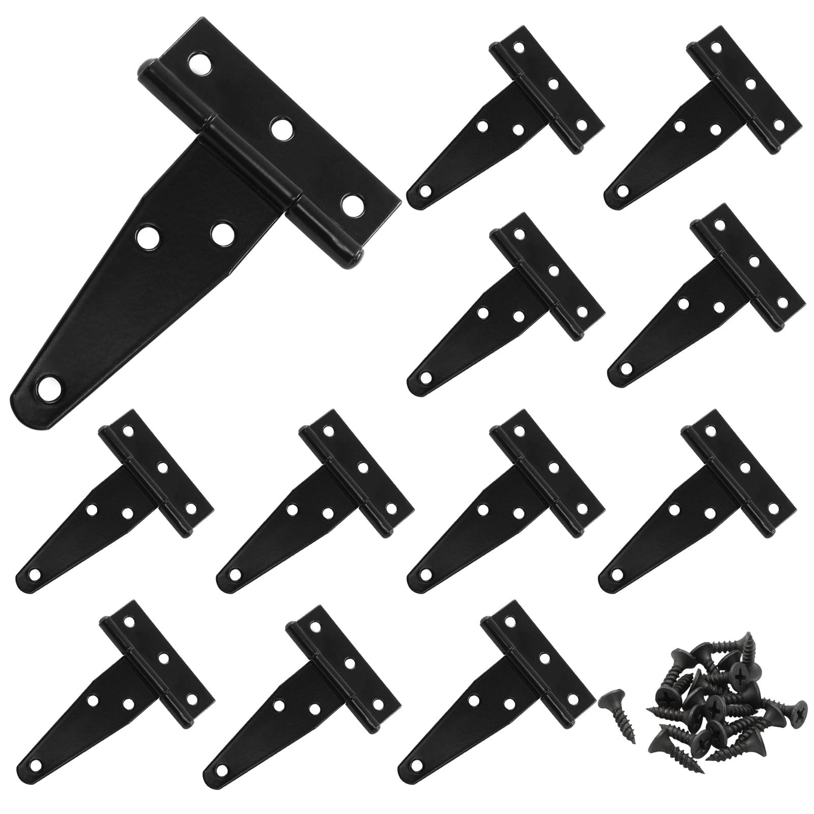 Murtenze 12Pack 3 Inch Black T-Strap Shed Hinge,Barn Door Hinges Heavy Duty Gate Strap Hinge T Hinges for Barn Door, Shed or Wooden Fences
