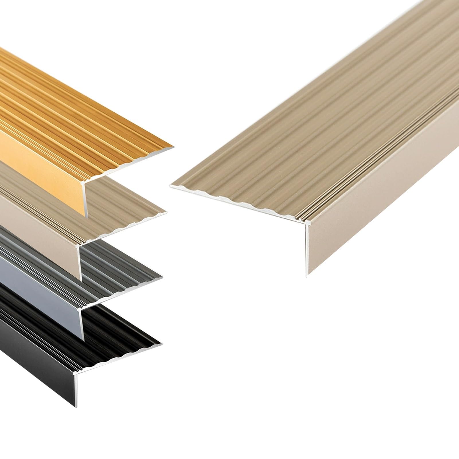 130cm Perfil de Borde de Escalera de Aluminio en Forma de L, Antideslizante Protector de Nariz de Escalera 150 cm, Impermeable Moldura de Borde de Escalón(Beige,110cm/43in)