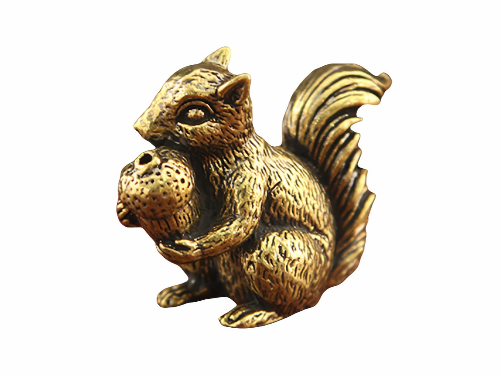 Vintage Bronze Squirrel Statue - Solid Copper Desk Decor, Paperweight, Tea Pet & Incense Holder, Hand-Polished Gift for Home Office (41mm)
