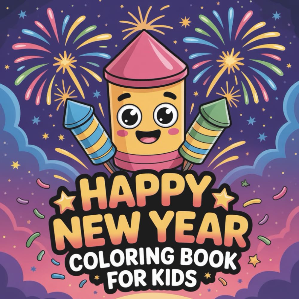 Happy New Year Coloring Book For Kids: A Bold and Easy, 8.5×8.5, Featuring 60 Pages, Cute and Fun Coloring Book, 2026 New Year