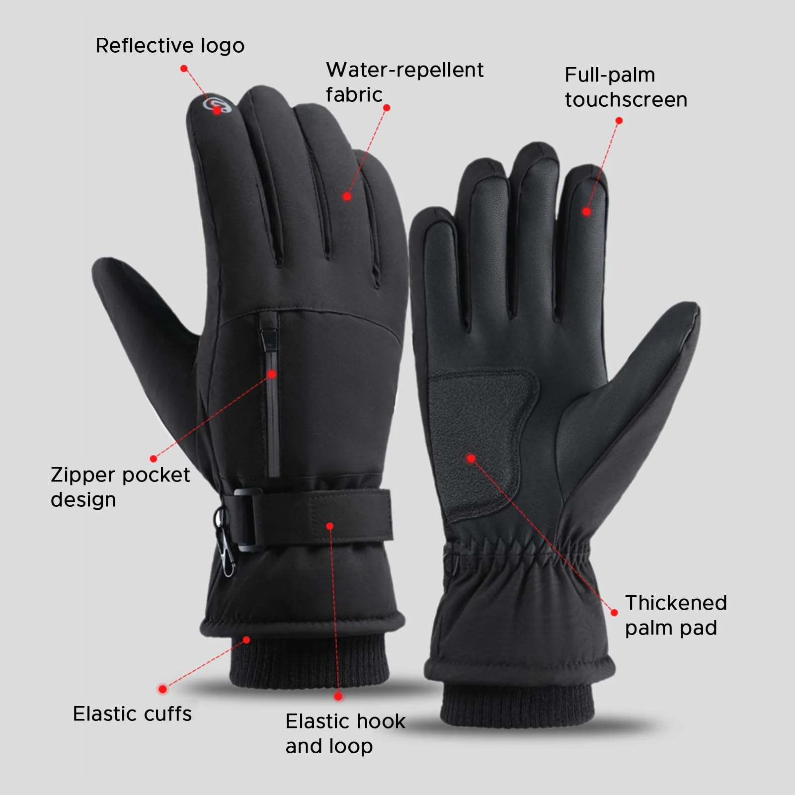Guantes Invierno Impermeable Pantalla Táctil para Frio Ciclismo Running Esqui Snowboard Moto Calefactables