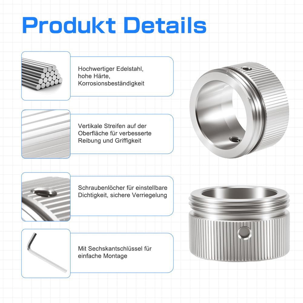 Adapter termostatu grzejnika do zaworów RA ze stali nierdzewnej (2 sztuki) - w zestawie śruby i klucz imbusowy - kompatybilny z Danfoss RA (20-23 mm) na M30 x 1,5 do głowic termostatu