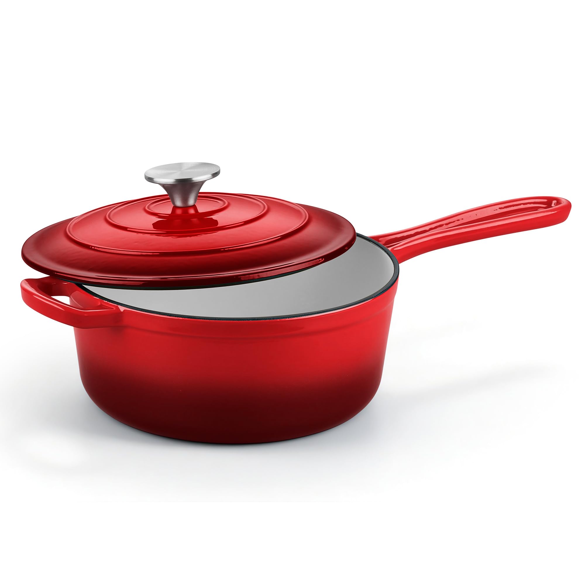 Homikit 3 Quart Saucepan with Lid, Enameled Cast Iron Sauce Pan, Enamel Cast Iron Cooking Pot Mini Dutch Oven Kitchen Cookware for Making Pasta, Boiling Soup, Warming Milk, Red