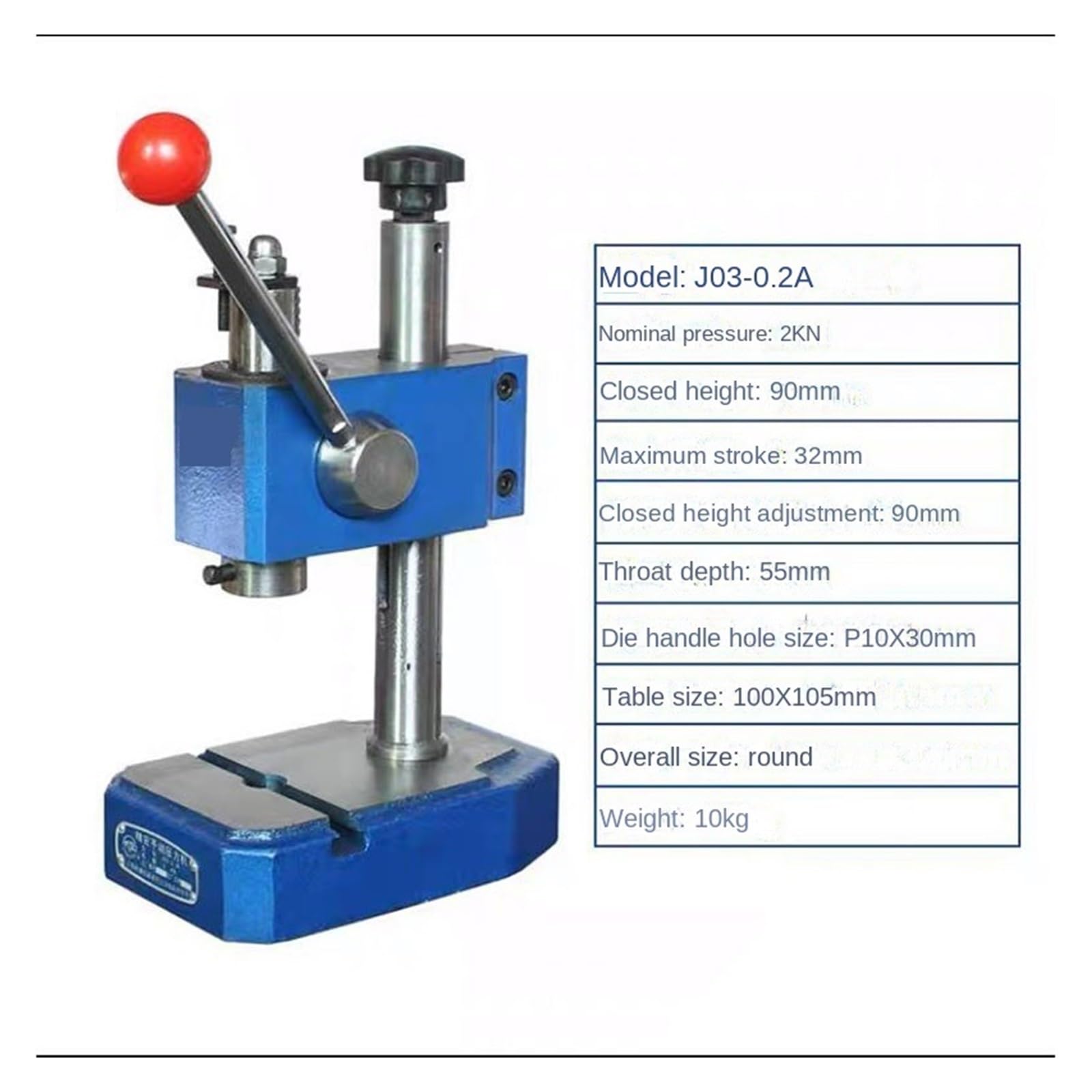 Pressa manuale, modei J03-0.2A 2KN Punzonatrice manuale for montaggio su banco, for piccole attività di officina