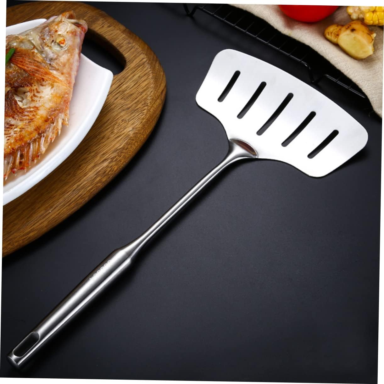 Widen Flat Spade Stainless Steel Pizza Spatula Slotted Turner Fish Spatula for Cooking