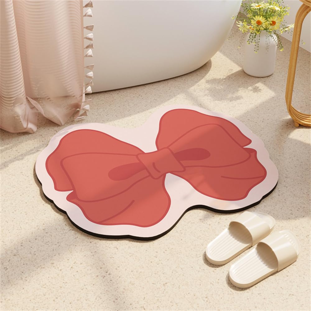 Hiseng Tappetini per il Bagno Antiscivolo, Forma di Farfalla Tappetino da Vasca Assorbenti,Tappeto Bagno Fango Diatomee Antiscivolo per Doccia,Cucina (Rosso,80 * 120cm)