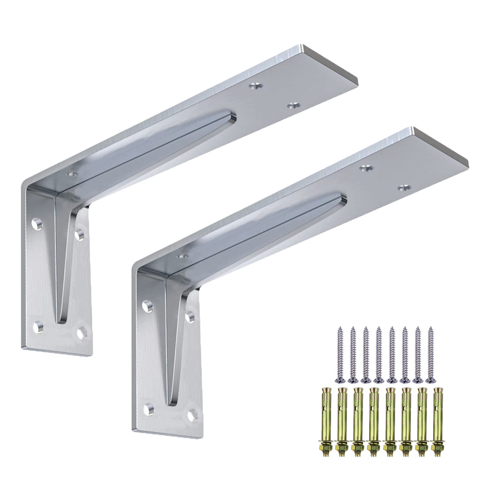 2 Pezzi Staffe per Mensole Industriali Pesanti, 5mm Thicken Design, Supporti a Forma di L in Acciaio Inossidabile Reggimensole Galleggianti in Metallo, Argento (150 × 100mm)
