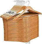 Kit 30 Cabide De Madeira Adulto 45cm Marfim Envernizados Com Barra Deslizante - Ideal Para Roupas, Calça, Camisas, Terno, Saia, blazer