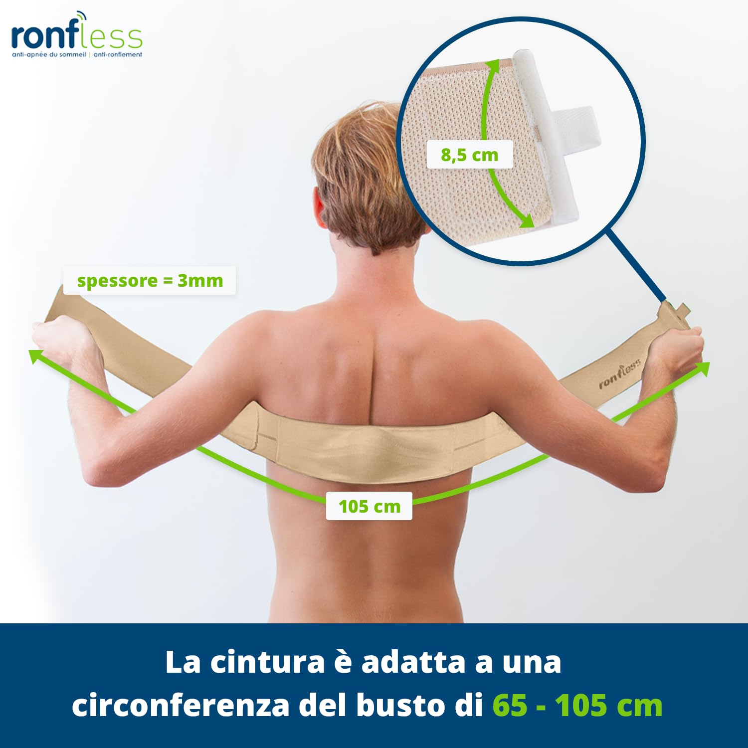 Comfort - Cintura comfort antirussamento - Apnea notturna - Dispositivo brevettato - Efficacia e comfort
