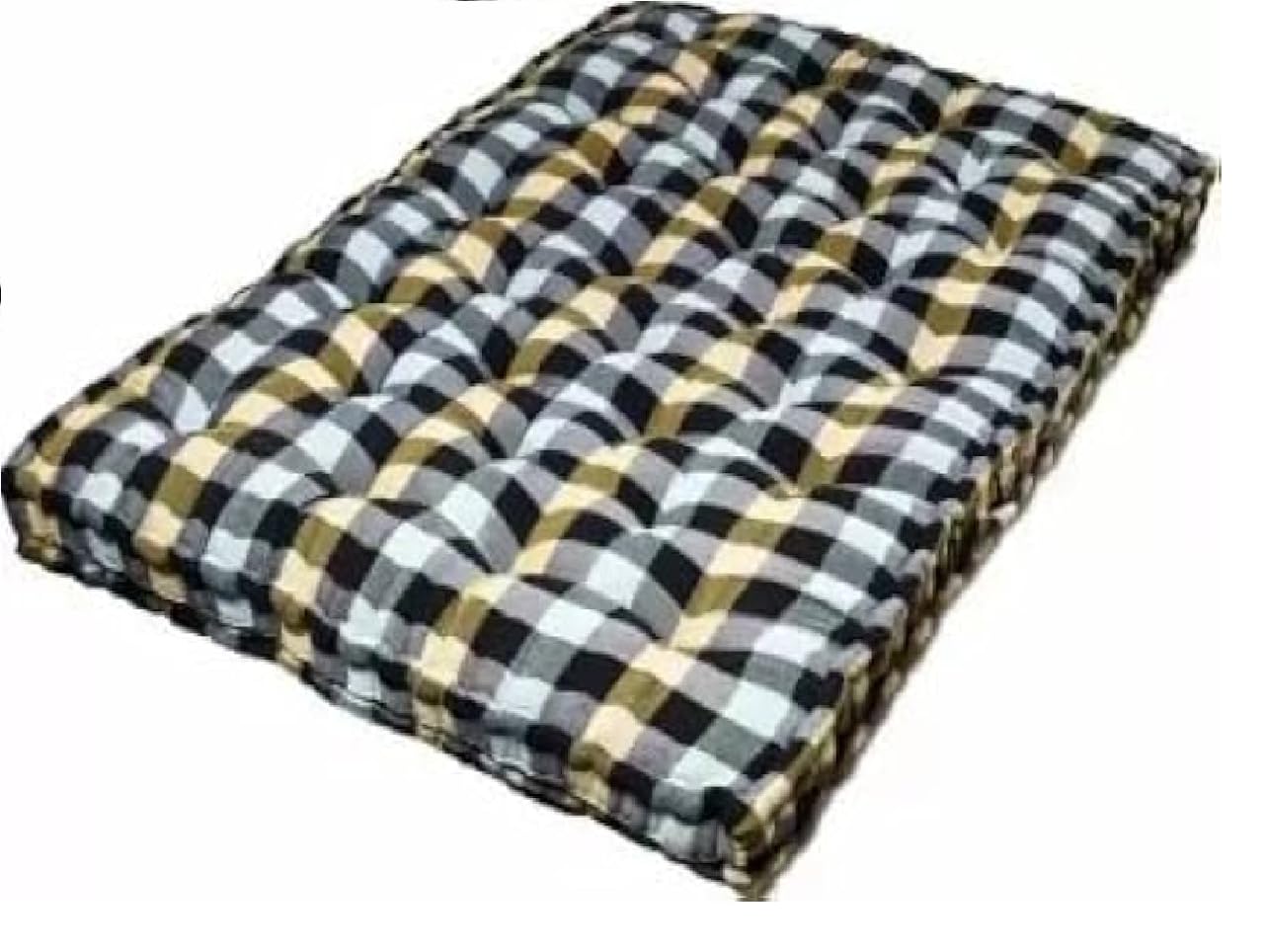 H B MSALA Soft Cotton Filled Single Bed Quilt Mattress Gadda – 36 x 72 Inch | Buffalo Check Pattern | Reversible & Foldable Cotton Gadda for Sleeping, Relaxation | Multicolor (Box Stitch)