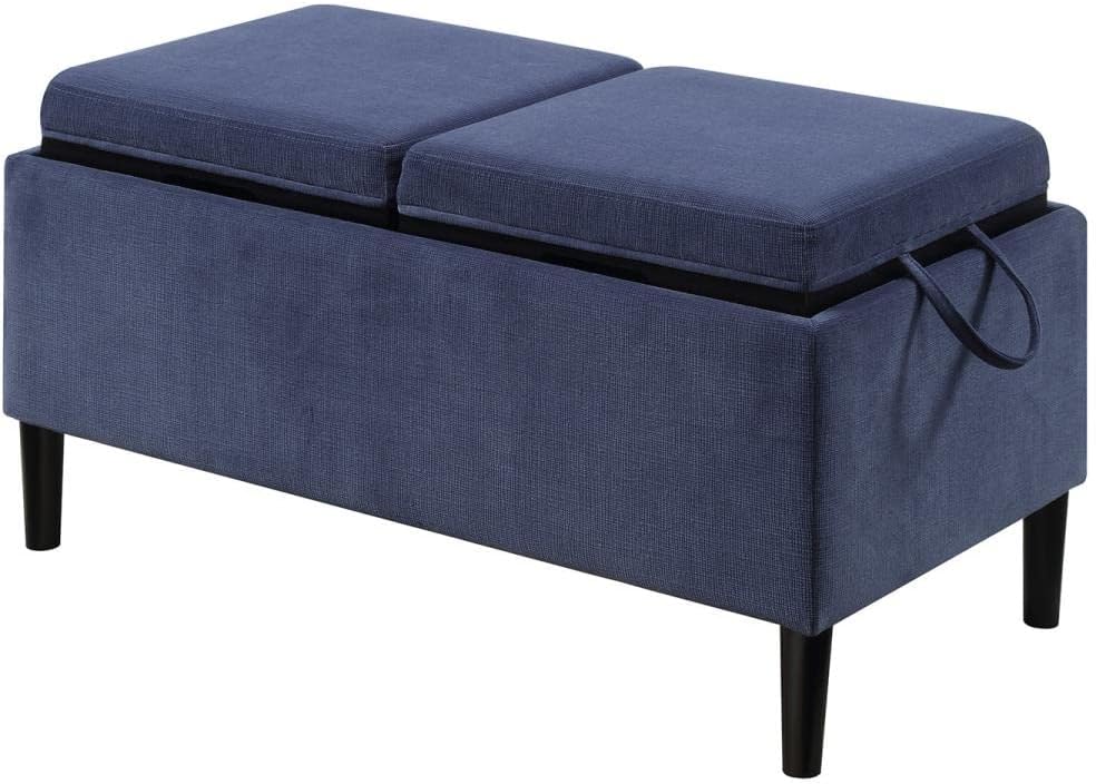 Blue Fabric Storage Ottoman with Reversible Trays