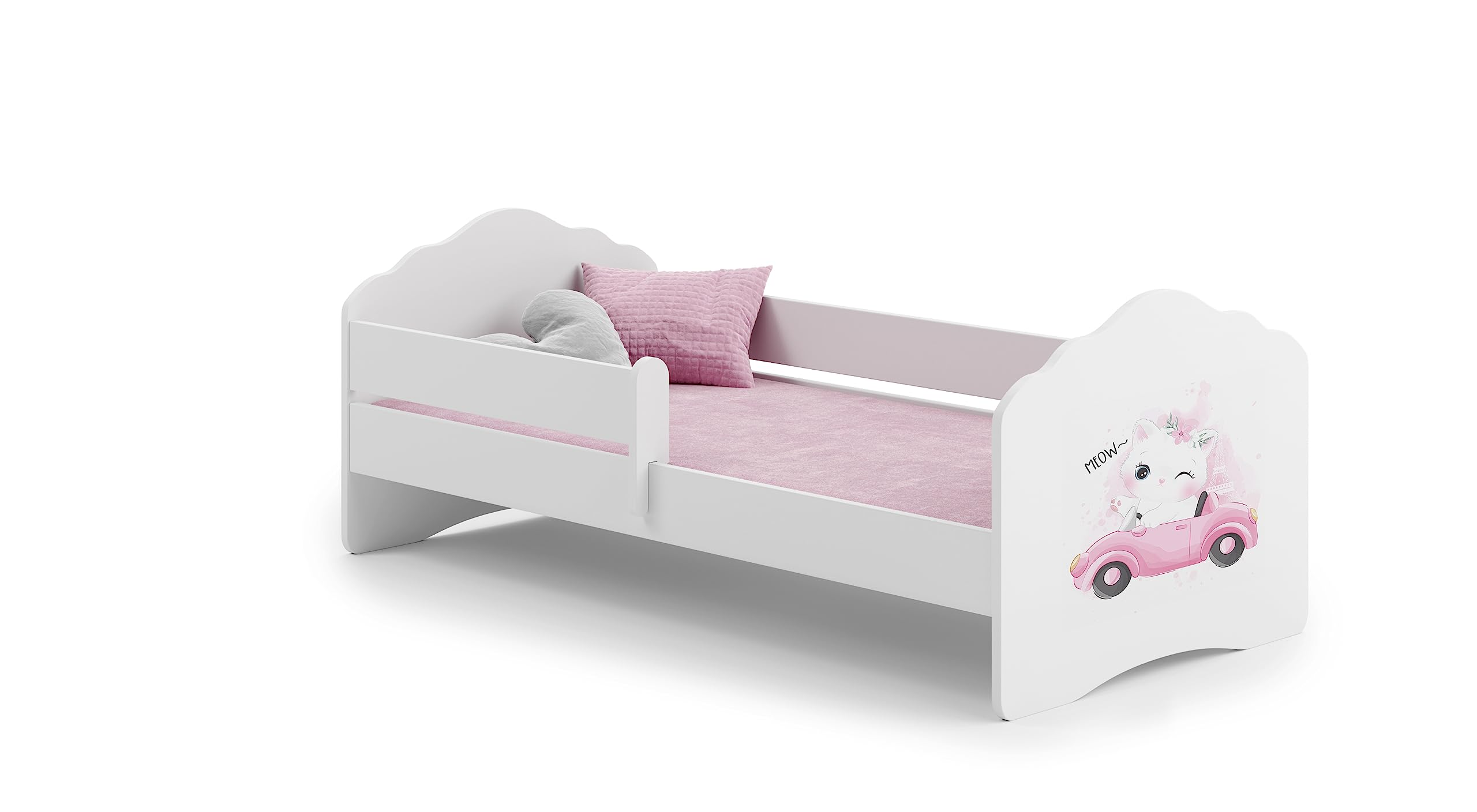 KOBI Fala Kinderbett mit Rausfallschutz | 160 x 80 cm | Kinderbetten mit Matratze Komplett Set | Einzelbett Kinder Bett | Mädchen Junge | Modern Weiss Kids Bed Children | Kinderzimmer Schlafzimmer