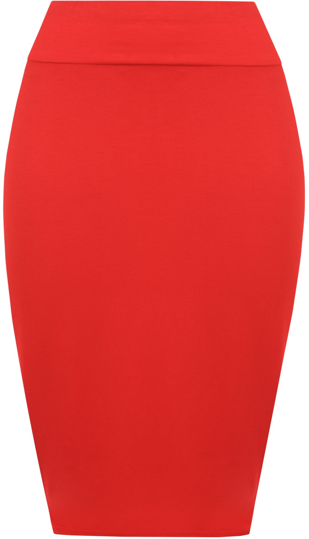 Wearall Women's Red Plain Bodycon Pencil High Waisted Stretch Midi Skirt - 12/14