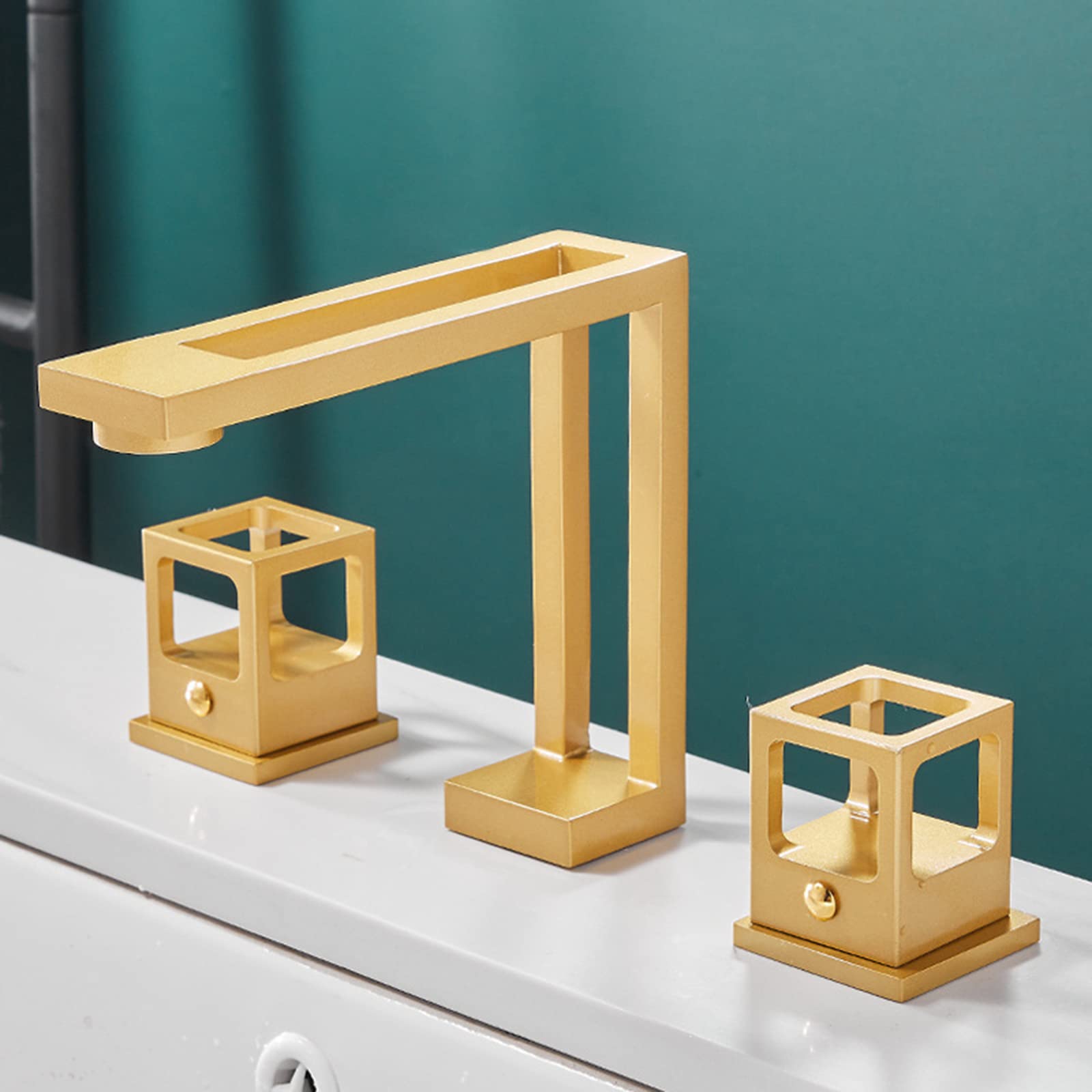 ASerZenith 3 Hole Basin Taps, Bathroom Basin Mixer Tap Split Two Handles Cold And Hot Water Brass Tap For Bathroom Basin-Gold