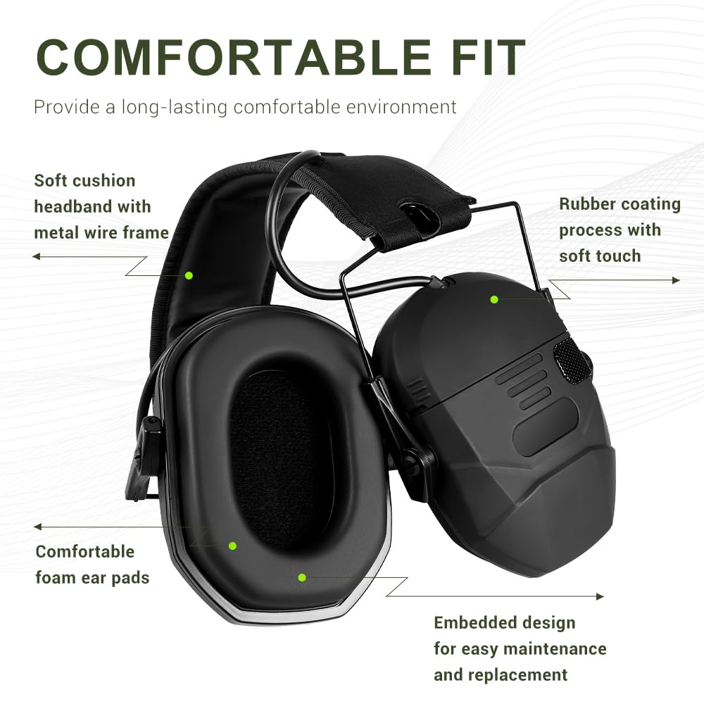 MiOYOOW Orejeras para tiro, protección auditiva NRR de 23 dB, orejeras plegables, orejeras electrónicas con reducción de ruido, auriculares para tiro y caza