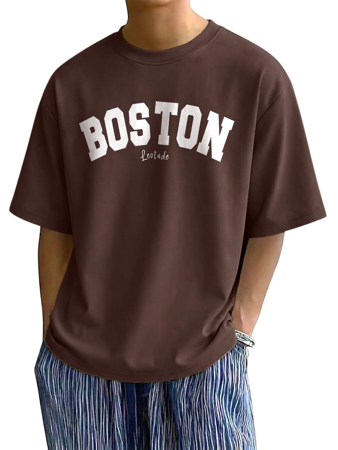 Men's Drop Shoulder Oversized Baggy Fit Half Sleeve Plain Solid Round Neck Multicolor T-Shirt for Men (Color Brown)-image-36