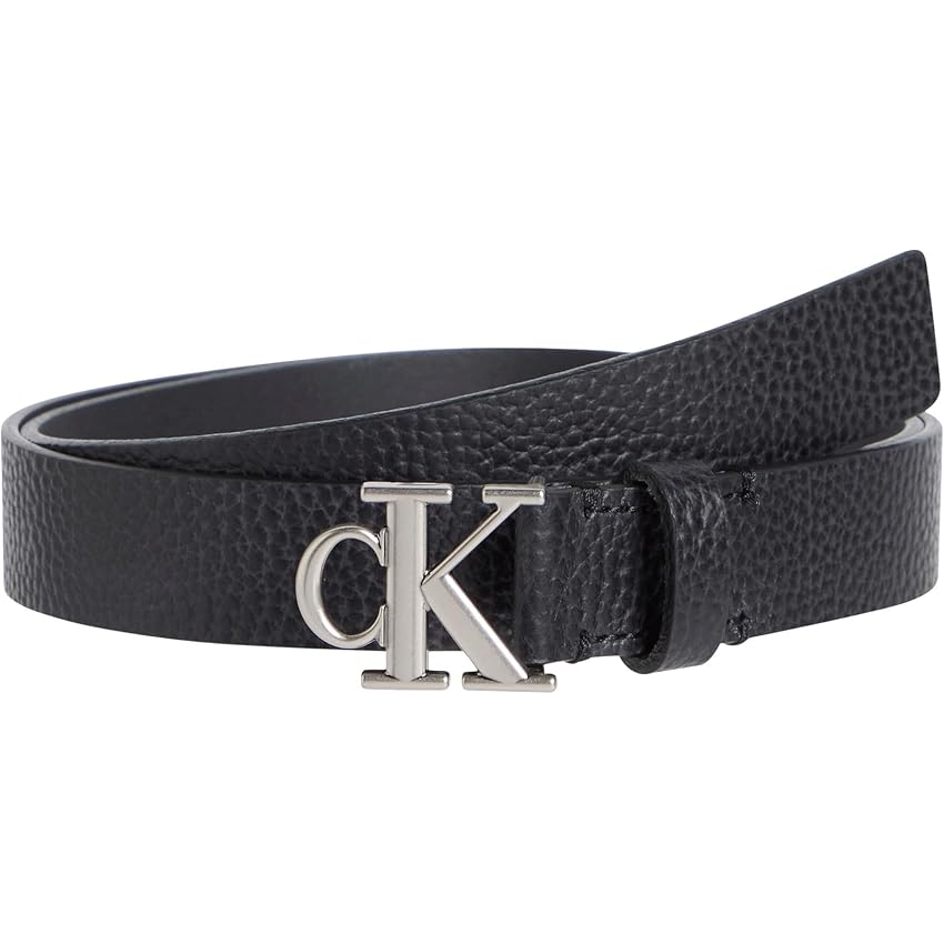 Calvin Klein Donna Cintura Monogram Plaque Buckle 2,5 cm Cintura in Pelle, Nero (Na Black/Pewter), 95 cm