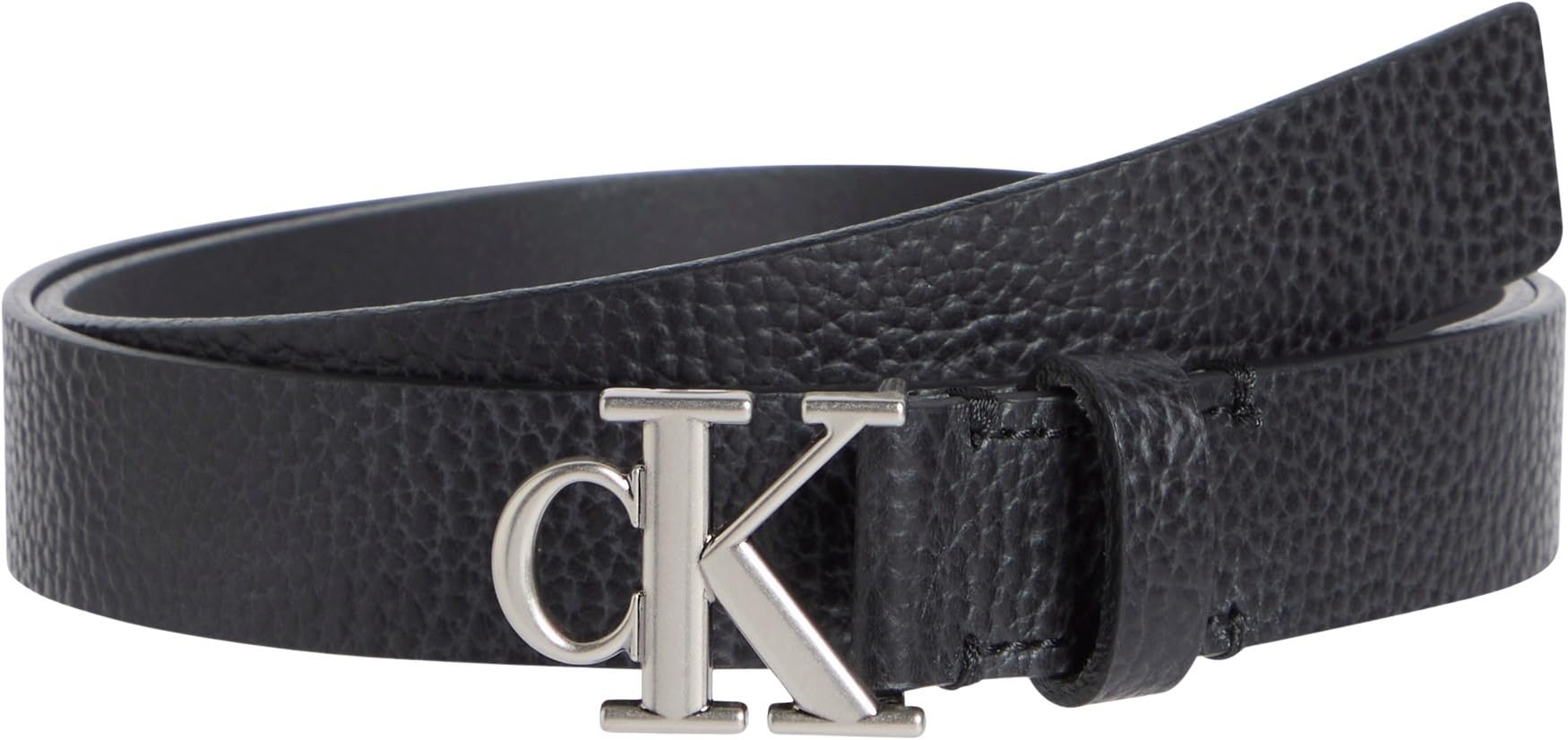 Calvin Klein Women's Monogram Plaque Buckle 2.5 cm Leather Belt, Black (Na Black/Pewter), 33.5 inches